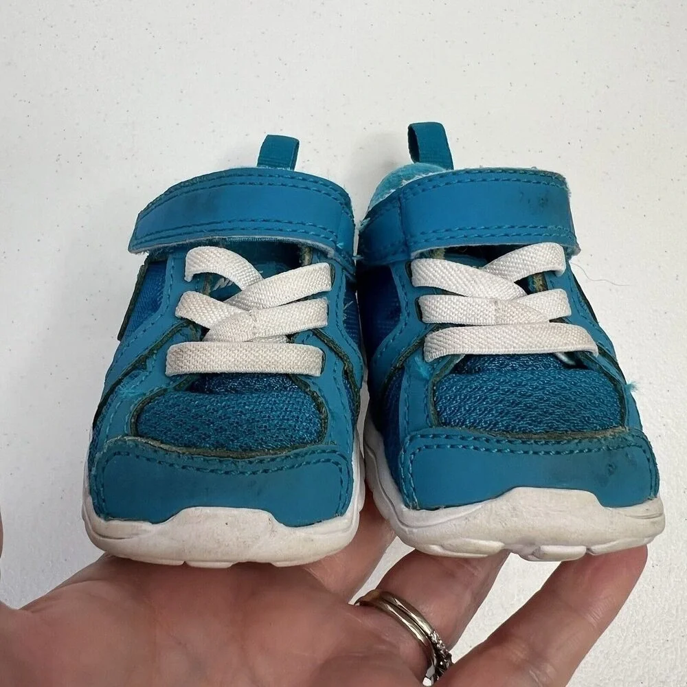Nike Infant Size 3C Fusion Run 525595 401 Turquoise Blue Leather‎ Mesh Hook Loop